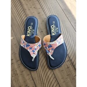 Kino Flip Flops Women 11 Red White Blue Leather Thongs USA Flag Patriotic Beach